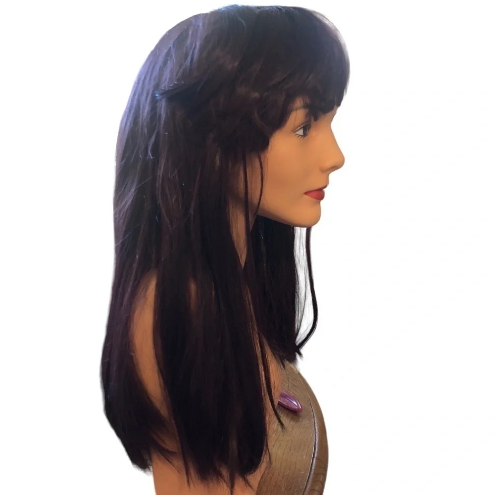 Halloween Long Auburn Wig Choppy Bangs Inner Adjustable Cap Synthetic Cosplay